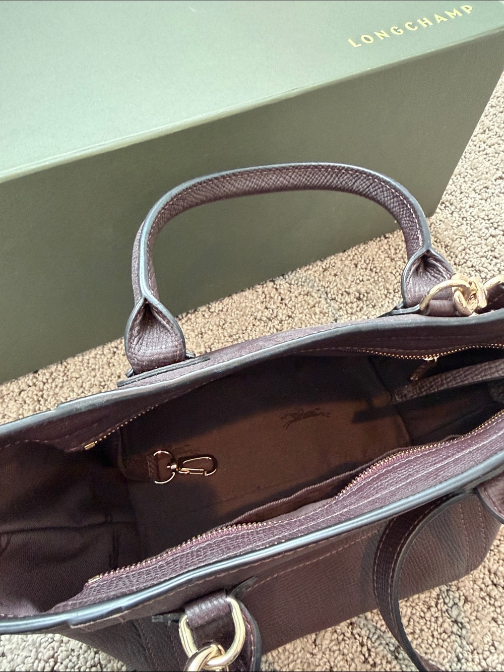 Longchamp Dark Purple Pebbled Leather Crossbody Mailbox Bag with Gold Hardware - Picture 4 of 9